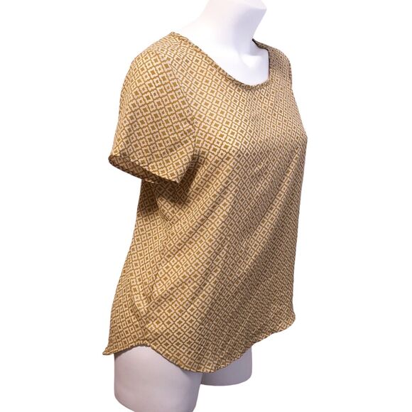 Pleione Blouse Short Sleeve Popover Top Size Small Mustard Made in USA - Picture 2 of 5